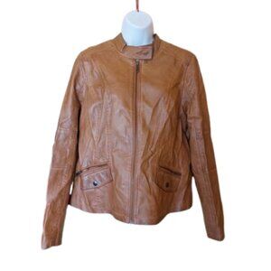 Tan / Light Brown Faux Leather PU Jacket Size Large